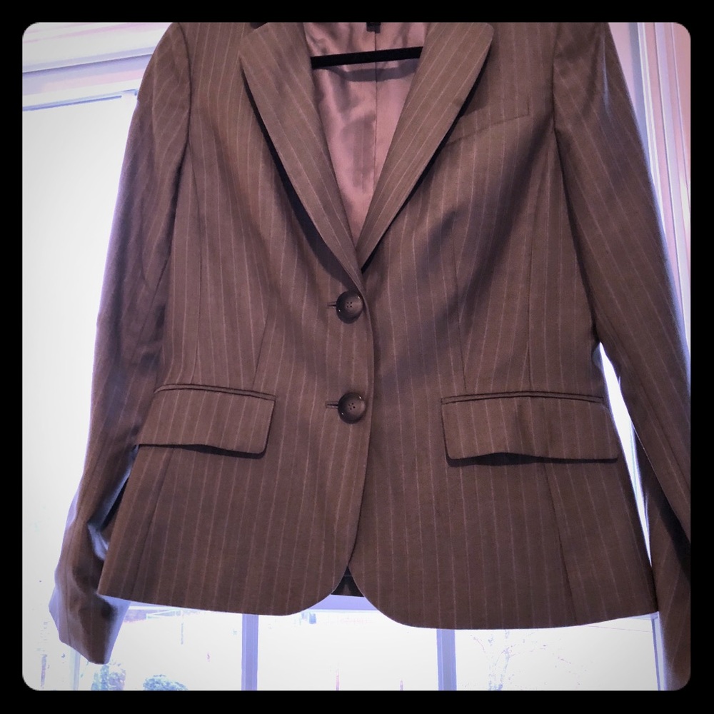Ann Taylor grey pinstriped suit.